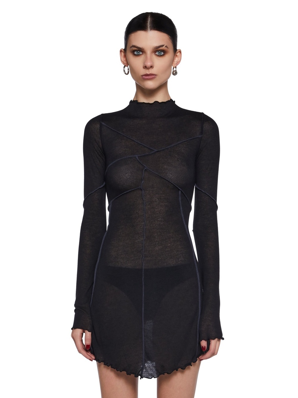 Dolls Kill Darker Wavs WARP SEAMED ASYMMETRICAL MINI DRESS Black Size S